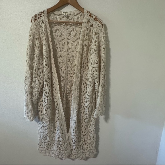 Bohemian Crochet Open Duster Cardigan Cream Cotton Festival Wold Market-OS - Picture 1 of 9